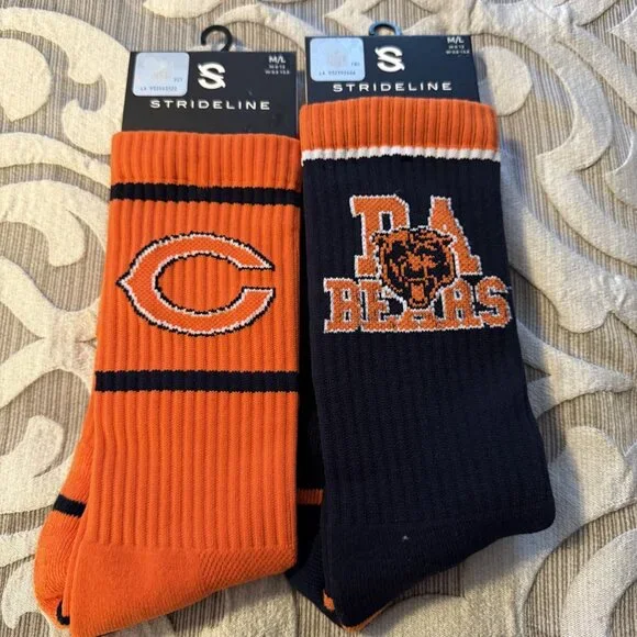 Lot of 2 Strideline Crew Socks Chicago Bears NEW Mens M/L Size 8-12 NFL Football - Picture 1 of 4